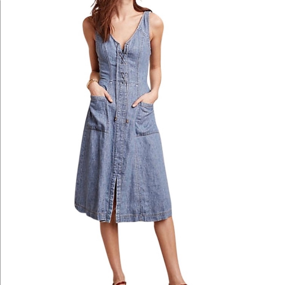 Holding Horses • Denim Lace Up Midi Dress